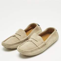 Pre Owned Gucci Beige Suede Web Driver Loafers Size 36