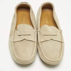 Pre Owned Gucci Beige Suede Web Driver Loafers Size 36