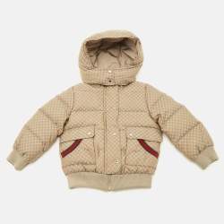Pre Owned Gucci Kids Beige GG Print Nylon Down Jacket 12/18M
