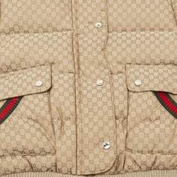 Pre Owned Gucci Kids Beige GG Print Nylon Down Jacket 12/18M