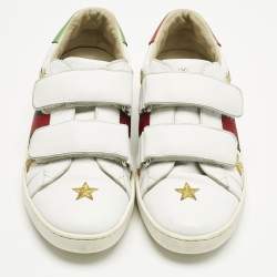 Pre Owned Gucci White Leather Ace Velcro Low Top Sneakers Size 34