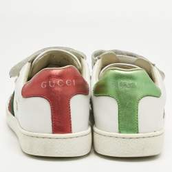 Pre Owned Gucci White Leather Ace Velcro Low Top Sneakers Size 34