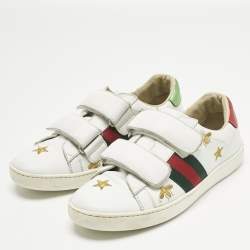Pre Owned Gucci White Leather Ace Velcro Low Top Sneakers Size 34