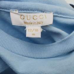 Pre Owned Gucci Kids Blue Printed Jersey and Denim T-Shirt Set 9/12M and 12/18M