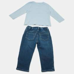 Pre Owned Gucci Kids Blue Printed Jersey and Denim T-Shirt Set 9/12M and 12/18M