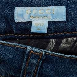 Pre Owned ست غوتشي قطن أزرق ودنيم للأطفال مع بيس 6/9 شهور و 9/12 شهور