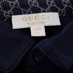 Pre Owned ست غوتشي قطن أزرق ودنيم للأطفال مع بيس 6/9 شهور و 9/12 شهور