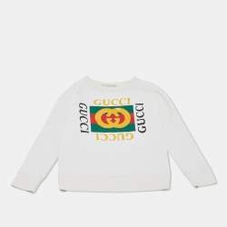 Pre Owned Gucci Kids Cream Logo Print Cotton Sweatshirt 5Y