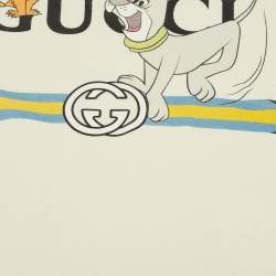 Pre Owned Gucci Kids Cream Logo Cartoon Print Jersey T-Shirt 10Yrs