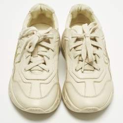 Pre Owned Gucci Off Size 33 White Leather Rhyton Logo Print Low Top Sneakers