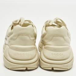 Pre Owned Gucci Off Size 33 White Leather Rhyton Logo Print Low Top Sneakers