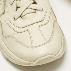 Pre Owned Gucci Off Size 33 White Leather Rhyton Logo Print Low Top Sneakers