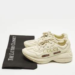 Pre Owned Gucci Off Size 33 White Leather Rhyton Logo Print Low Top Sneakers