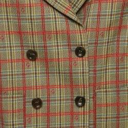 Pre Owned جاكيت غوتشي أطفال أخضر كارو صوف بصفين من الأزرار 8 سنوات