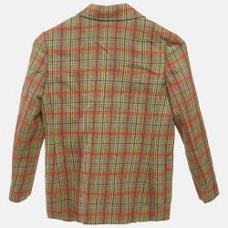 Pre Owned Gucci Kids Green Checkered Wool Double Breasted Jacket 6Yrs