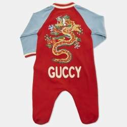 Pre Owned Gucci Baby Red Printed Cotton Growsuit 3/6M