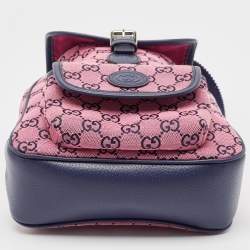 Pre Owned Gucci Pink/Blue GG Canvas and Leather Backpack