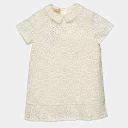Gucci Light Beige Floral and Logo Patterned Hacoba Kids Dress 18-24 M