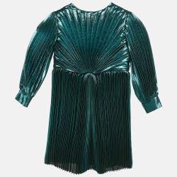 Pre Owned Gucci Kids Green Lamé Pleated Dress 5 Yrs