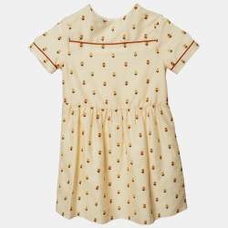 Gucci Yellow Floral Embroidery and Logo Pattern Cotton Dress 6 Yrs