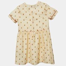 Gucci Yellow Floral Embroidery and Logo Pattern Cotton Dress 6 Yrs