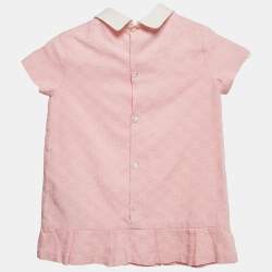 Pre Owned Gucci Kids Pink GG Jacquard Cotton Pleated Dress 12-24M