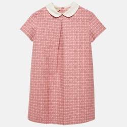 Gucci Kids Pink Monogram Jacquard Cotton Blend Dress 12 Yrs