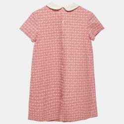 Pre Owned Gucci Kids Pink Monogram Jacquard Cotton Blend Dress 12 Yrs