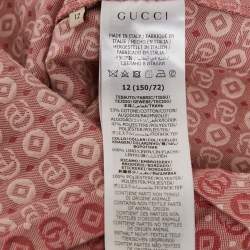Pre Owned Gucci Kids Pink Monogram Jacquard Cotton Blend Dress 12 Yrs