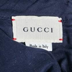 Pre Owned Gucci Kids Navy Blue Lurex and Cotton Intarsia Knit Ruffled Dress 12 Yrs