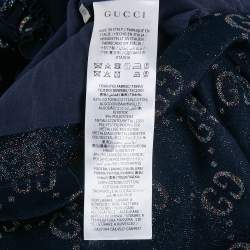 Pre Owned Gucci Kids Navy Blue Lurex and Cotton Intarsia Knit Ruffled Dress 12 Yrs