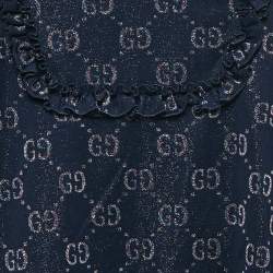 Pre Owned Gucci Kids Navy Blue Lurex and Cotton Intarsia Knit Ruffled Dress 12 Yrs