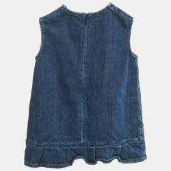 Pre Owned Gucci Kids Blue Denim Web Trim A-Line Dress 8/24M