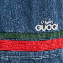 Pre Owned Gucci Kids Blue Denim Web Trim A-Line Dress 8/24M