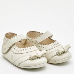 Pre Owned Gucci Off White Leather Ballet Flats Size 16