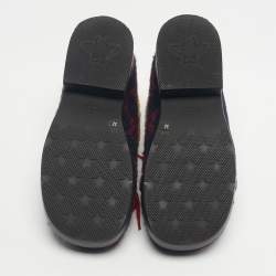 Pre Owned Gucci Navy Blue/Red GG Wool and Fur Ankle Boots Size 32