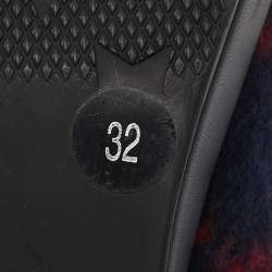 Pre Owned Gucci Navy Blue/Red GG Wool and Fur Ankle Boots Size 32