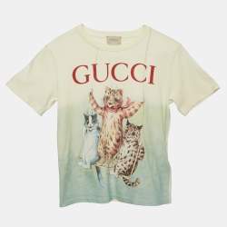 Pre Owned Gucci Kids Cream Cats Print Jersey T-Shirt 8 Yrs 