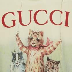 Pre Owned Gucci Kids Cream Cats Print Jersey T-Shirt 8 Yrs 