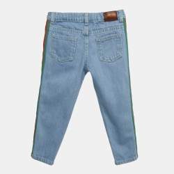 Pre Owned Gucci Kids Blue Web Trim Denim Jeans 36M