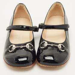 Pre Owned Gucci Black Patent Leather Horsebit Ballet Flats Size 26