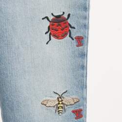 Pre Owned Gucci Blue Butterfly Embroidered Denim Jeans 8Yrs/Waist 23"