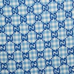 مملوكة مسبقًا بطانية غووتشي من الصوف بنقشة مربعات GG زرقاء