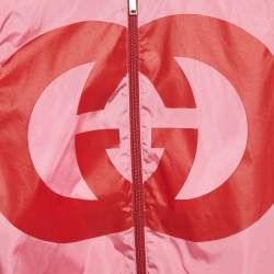 Pre Owned جاكيت غوتشي أطفال وردي بطباعة GG من النايلون مع حزام ويب 8 سنوات