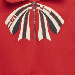 Pre Owned Gucci Kids Red Bow Applique Cotton Hooded Dress 8Yrs