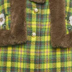 Pre Owned Gucci Yellow/Green Checks Wool and Faux Fur Trim Jacket 10Yrs