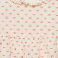 مملوكة مسبقًا فستان غوتشي كوكو للأطفال قطني جاكار أبيض 18/24 شهراً