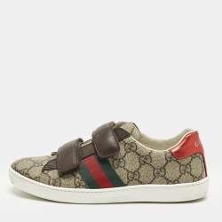 مملوكة مسبقًا Gucci Ace Size 34 Brown Coated Canvas and Leather Velcro Sneakers
