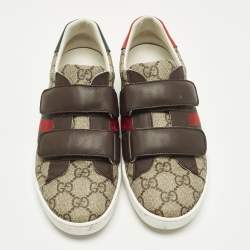 مملوكة مسبقًا Gucci Ace Size 34 Brown Coated Canvas and Leather Velcro Sneakers