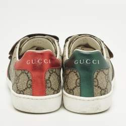 مملوكة مسبقًا Gucci Ace Size 34 Brown Coated Canvas and Leather Velcro Sneakers